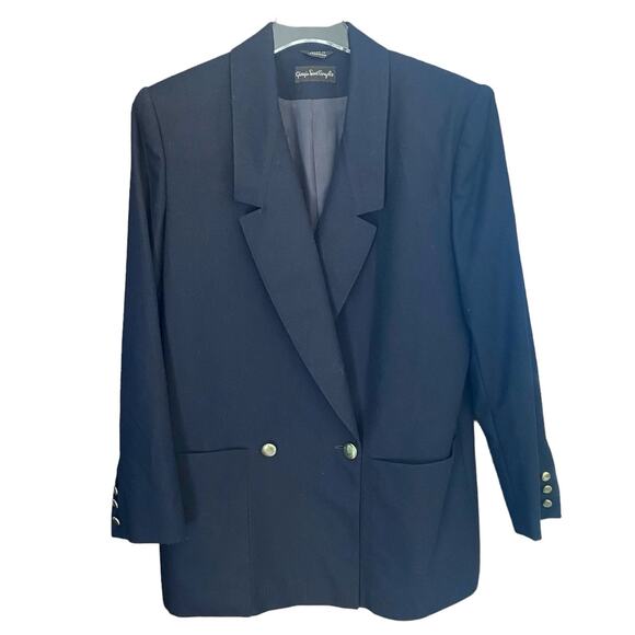 Giorgio Sant’Angelo Women’s 8 Wool Blazer Double Breasted 90s Navy Blue Academia - Picture 6 of 6